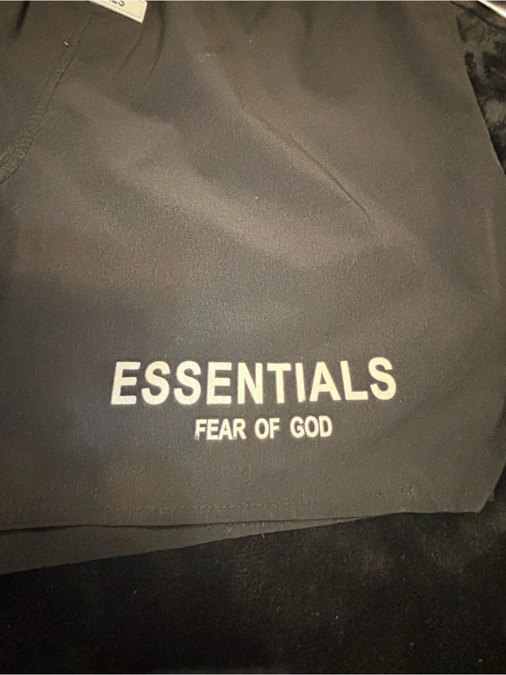 Fear of God ESSENTIALS Black Athletic Shorts with White Logo